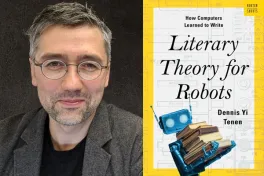 Smiling man next to book cover